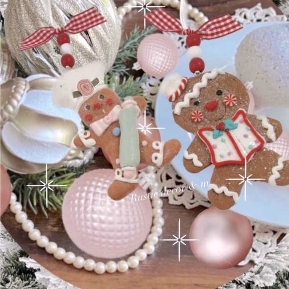 Gingerbread Man and Girl Christmas Ornament Set - Picture 1 of 1